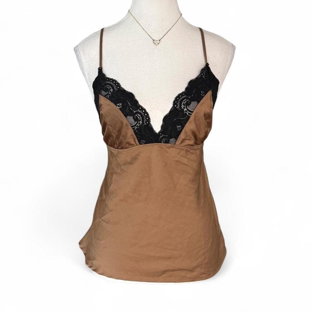 Seductive Wear by Cinema Etoiles  black lace cami top brown satin panel, size S